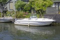A beautiful motor cruiser berthed on the Thames at Henley-on-Thames in Oxfordshire