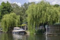 A beautiful motor cruiser cruising on the Thames at Henley-on-Thames in Oxfordshire