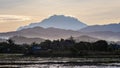Beautiful Mount Kinabalu view with shadow of mountain view from paddy field Royalty Free Stock Photo