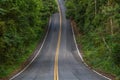 Beautiful mountain asphalt road with curve and double yellow lin