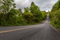 Beautiful mountain asphalt road with curve and double yellow lin