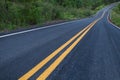 Beautiful mountain asphalt road with curve and double yellow lin