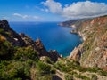 Beautiful mountain and coast scenery on Lipari hiking trails, Aeolian islands, Sicily, Italy