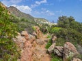 Beautiful mountain and coast scenery on Panarea hiking trails, Aeolian islands, Sicily, Italy Royalty Free Stock Photo