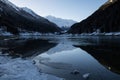 Beautiful mountain lake of artouste in sunrise dawn, pyrenees, france