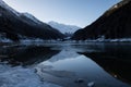 Beautiful mountain lake of artouste in sunrise dawn, pyrenees, france Royalty Free Stock Photo