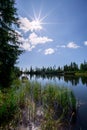 Jamske pleso mountain lake at Vysoke Tatry with sun