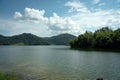 Beautiful mountain lake landscape, cloudy blue sky and green grass field, Malaysia Royalty Free Stock Photo