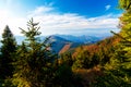 Beautiful mountain landscape, autumn meadows and trees. Royalty Free Stock Photo