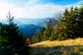 Beautiful mountain landscape, autumn meadows and trees. Royalty Free Stock Photo