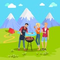 Beautiful Mountain Landscape and Barbecue Party