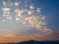 Beautiful mountain landscape with blue orange sky during sunset in the highlands of Lesotho, Southern Africa Royalty Free Stock Photo