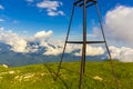 Beautiful mountain landscape at Caucasus mountains with a geodetic sign