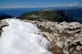 Beautiful mountain landscape in the dolomites and view to distinctiv schlern peak Royalty Free Stock Photo