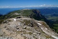 Beautiful mountain landscape in the dolomites and view to distinctiv schlern peak Royalty Free Stock Photo