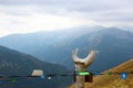 Beautiful mountain landscape with fog in the dark sky in front of the storm Royalty Free Stock Photo