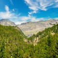 Beautiful mountain landscape, forests, mountain streams and blue sky