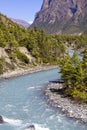 Beautiful mountain landscape in Himalayas, Annapurna region, Nepal. Big mountain, blue river and fresh air. Eco travel Royalty Free Stock Photo