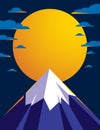 Beautiful mountain landscape with moon in the night, moon over peak scenic nature vector illustration, tranquil calm image for