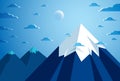 Beautiful mountain landscape with moon in the night, moon over peak scenic nature vector illustration, tranquil calm image for