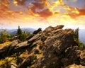 Beautiful mountain landscape in the National park Sumava at sunset. Royalty Free Stock Photo