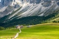 Beautiful mountain landscape of rifujio Brogles in Dolomites Italy
