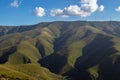 Beautiful mountain landscape, in Serra da Freita, with a wind farm on top of the mountain, located in Arouca Geopark