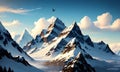 Beautiful! Mountain landscape. Beautiful snow-capped mountains, the sun behind the clouds, flying eagles