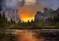 Beautiful Mountain Landscape Sunset, Dramatic Storm Clouds Royalty Free Stock Photo