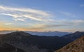 Mountain landscape with sunset over Taurus Mountains from the top of Tahtali Mountain near Kemer, Antalya, Turkey. Royalty Free Stock Photo