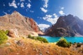 Beautiful mountain landscape in Tajikistan. Fan mountains. Greater Allo lake in Fann mountains. Scenic view on amazing mountain