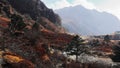 beautiful mountain landscape and village in autumn season near new baba mandir Royalty Free Stock Photo