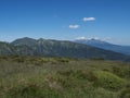 Beautiful mountain landscape of Western Tatra mountains or Rohace with hiking trail on ridge. Sharp green grassy rocky