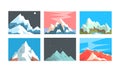 Beautiful Mountain Landscapes Collection, Peaceful Scenery Featuring Snowy Mountain Peaks in Different Times of Day Royalty Free Stock Photo