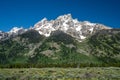Beautiful mountain peaks of hte Tetons in Grand Teton National Park in Wyoming near Jackson Hole. Clear sunny day with blue sky Royalty Free Stock Photo