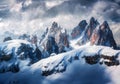 Beautiful mountain peaks in snow in winter. Dramatic landscape Royalty Free Stock Photo