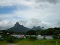 Beautiful mountain range in Tamarin beach, Mauritius.
