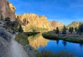 Beautiful mountain reflections in Crooked River in Smith Rock State Park