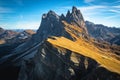 Beautiful mountain ridge view at autumn, Seceda, Dolomites, Italy