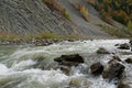 Beautiful mountain river with rapid current, the Prut river and mountain folds Royalty Free Stock Photo