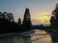 Beautiful mountain river on the Sunset in the Carpathians, ukraine Royalty Free Stock Photo