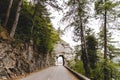 beautiful mountain road with tunnel in rock, Peille, France Royalty Free Stock Photo