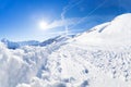 Beautiful mountain scene with snowy alpine path