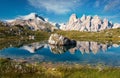 Beautiful mountain Scenery in Dolomites mountains by Tre Cime di Lavaredo national park. Fantastic lake with mountains Royalty Free Stock Photo