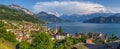 Beautiful mountain scenery with village Weggis at Lake Lucerne, Switzerland