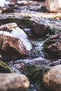 Beautiful mountain stream with pieces of ice