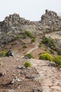 Beautiful mountain trail path near Pico do Arieiro on Madeira island, Portugal Royalty Free Stock Photo