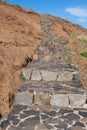 Beautiful mountain trail path near Pico do Arieiro on Madeira island, Portugal Royalty Free Stock Photo