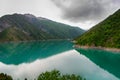 Beautiful mountain turquoise color lake Karasuu. Kyrgyzstan.