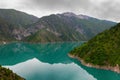 Beautiful mountain turquoise color lake Karasuu. Kyrgyzstan.